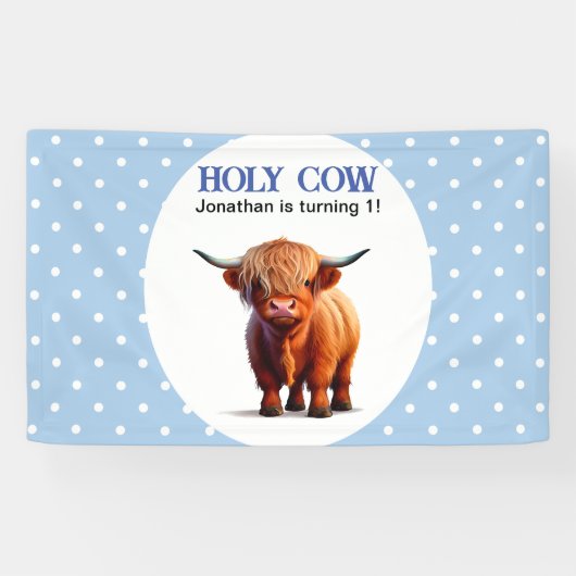 Banderoles Bandeau bleu Highland Cow (Horizontal)