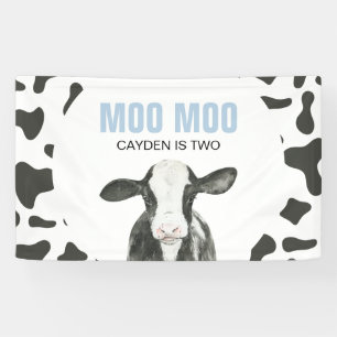 Banderoles Bandeau d'anniversaire imprimé vache MOO MOO deux