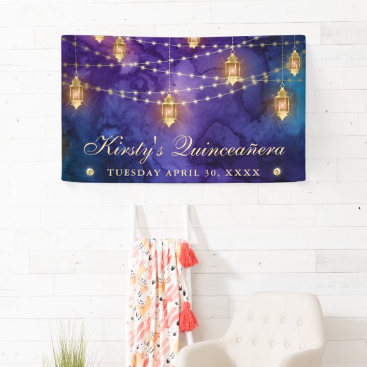 Banderoles Bandeau de Quinceanera violet et bleu (En situation)