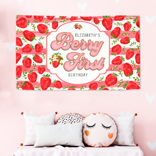 Banderoles Bandière Premier Anniversaire Fleurs Roses Blanche