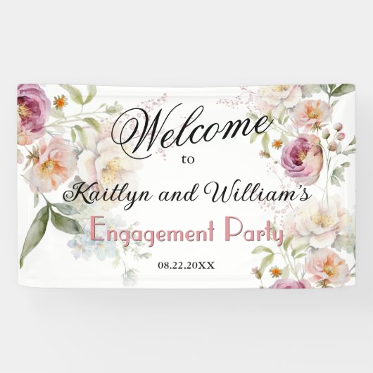 Banderoles BANNER Elegant Floral Engagement Party Welcome (Horizontal)