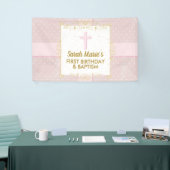 Banderoles Baptême 1er Anniversaire Fille Rose Or Texte Point (Salon professionnel)