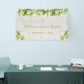 Banderoles Baptême Bienvenue Floral Blanc Lys Marbre Script (Salon professionnel)
