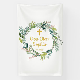 Banderoles Baptême Cadre Décorations Fille Garçon Dieu Béni