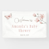 Banderoles Baptême de bébé papillon rose moderne Magnolia (Horizontal)