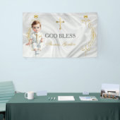 Banderoles Baptême de garçon, croix dorée (Salon professionnel)