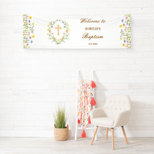 Banderoles Baptême Fleur sauvage Pastel