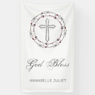 Banderoles Baptême personnalisé Dieu béni Croix chrétienn