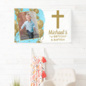 Banderoles Baptême pour premier anniversaire Ballons dorés Ph (En situation)