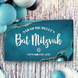 Banderoles Bar Mitsva Agate Dorée Turquoise Ombre Gras Script<br><div class="desc">Soyez fiers, réjouissez-vous et mettez en valeur ce jalon de votre Bat Mitzvah préférée ! Accrochez cette bannière cool, unique, moderne et personnalisée pour ajouter à son jour spécial. Un script de calligraphie blanc, une typographie sans empattement blanche et gras, et une étoile de David en faux or sur un...</div>