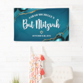 Banderoles Bar Mitzvah Agate Dorée Turquoise Ombre Gras Scrip (En situation)