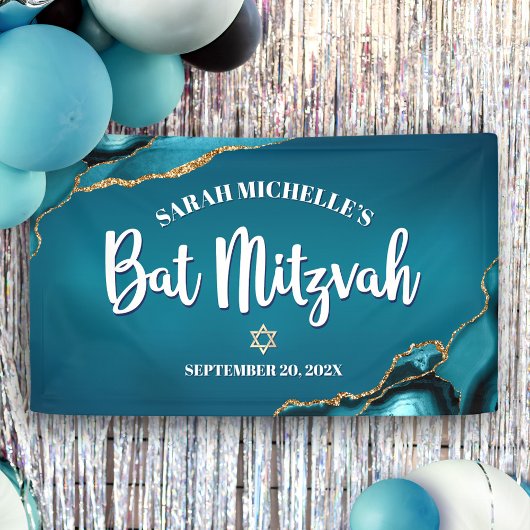 Banderoles Bar Mitzvah Agate Dorée Turquoise Ombre Gras Scrip