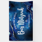 Banderoles Bar Mitzvah Moderne Agate Bleue Écriture Aquarelle (Vertical)