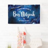 Banderoles Bar Mitzvah Moderne Agate Bleue Script Aquarelle (En situation)