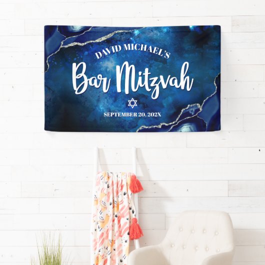 Banderoles Bar Mitzvah Moderne Blue Agate Aquarelle Script (En situation)