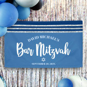 Banderoles Bar Mitzvah Moderne Tallit Bleu Argent Écriture Gr