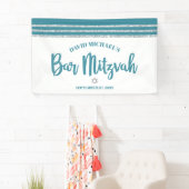 Banderoles Bar Mitzvah Moderne Turquoise Argent Tallit Bold S (En situation)