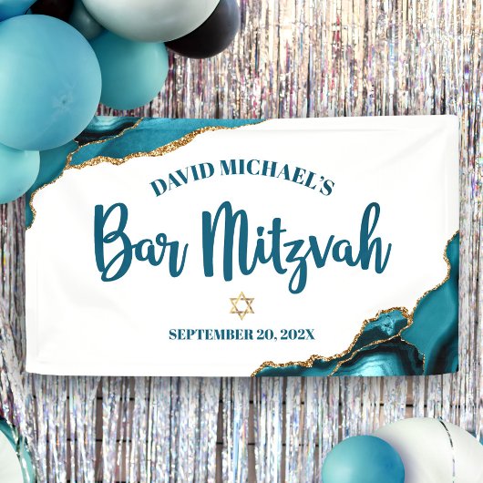Banderoles Bar Mitzvah Simple Moderne Agate Turquoise Script