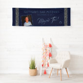 Banderoles Bar MitzvahSilver Blue Welcome Mazel Tov Large (En situation)