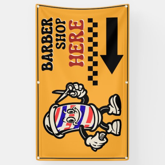 Banderoles Barber Shop Ici Flèche Tournez à gauche clôture Ad (Vertical)