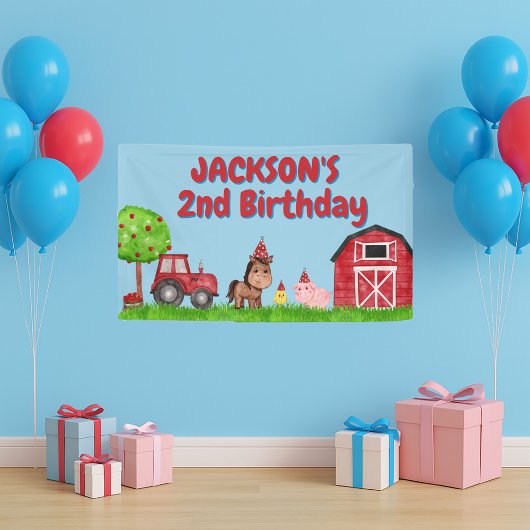 Banderoles Barnyard Tractor Animaux 2e anniversaire