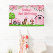 Banderoles Barnyard Tractor Animaux rose 2e anniversaire (En situation)