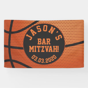 Banderoles Barre de basket-ball personnalisée Mitzvah Orange