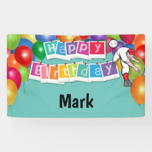 Banderoles Baseball Joyeux Anniversaire joueur lancer ballon