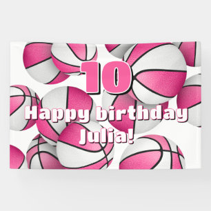 Banderoles basket blanc rose filles sport fête d'anniversaire
