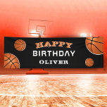 Banderoles Basketball Ball Black Sports Anniversaire<br><div class="desc">Basketball Ball Black Sports Anniversaire Bandeau de fête. Texte Joyeux souhait d'anniversaire est sur un arrière - plan noir avec des boules de basket. Personnalisez la bannière avec votre nom et faites une bannière de fête d'anniversaire cool pour un garçon ou une fille qui aime le basket-ball.</div>