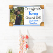 Banderoles Basketball Blue & Black One Photo Graduation (En situation)