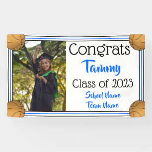 Banderoles Basketball Blue & Black One Photo Graduation