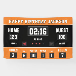 Banderoles Basketball Orange Black Scoreboard Joyeux annivers
