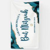 Banderoles Bat Mitzvah Agate Moderne Or Turquoise Écriture (Vertical)