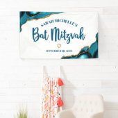 Banderoles Bat Mitzvah Agate Moderne Or Turquoise Script (En situation)