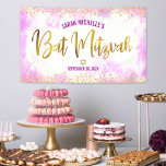 Banderoles Bat Mitzvah aquarelle rose écriture en or pour fil<br><div class="desc">Soyez fiers, réjouissez-vous et mettez en valeur ce jalon de votre Bat Mitzvah préférée ! Accrochez cette bannière personnalisée, moderne et élégante pour ajouter à son jour spécial. Une écriture calligraphique en faux-foile doré scintillant et des points de paillettes se superposent sur un fond aquarelle rose pâle. Personnalisez le texte...</div>