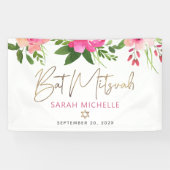 Banderoles Bat mitzvah Aquarelle rose Floral Gold Script (Horizontal)