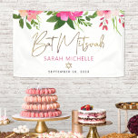 Banderoles Bat mitzvah Aquarelle rose Floral Gold Script<br><div class="desc">Fier d’accueillir tous les invités de la fête Bat mitzvah de votre fille ! Accrochez cette étonnante bannière moderne, élégante et personnalisée pour ajouter à sa journée spéciale. Une aquarelle florale chic, étonnante, rose et pêche avec une typographie de feuille d'or faux, Star of David et rose moderne poussiéreux et...</div>