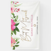 Banderoles Bat Mitzvah Aquarelle Rose Script Doré (Vertical)