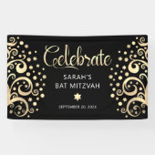 Banderoles Bat mitzvah Black Gold Foil Arbre de vie Script (Horizontal)