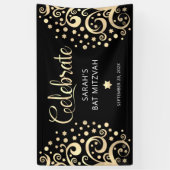 Banderoles Bat mitzvah Black Gold Foil Arbre de vie Script (Vertical)