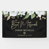 Banderoles Bat mitzvah Black Gold Script Aquarelle Floral (Horizontal)