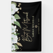 Banderoles Bat mitzvah Black Gold Script Aquarelle Floral (Vertical)