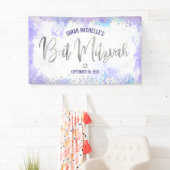 Banderoles Bat Mitzvah Eau Violet Script Argenté Feuille (En situation)