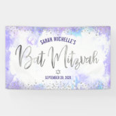 Banderoles Bat Mitzvah Eau Violet Script Argenté Feuille (Horizontal)