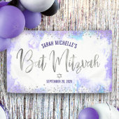 Banderoles Bat Mitzvah Eau Violet Script Argenté Feuille
