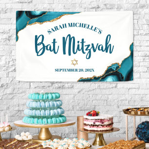 Banderoles Bat mitzvah Moderne Agate Or Turquoise Script