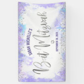 Banderoles Bat mitzvah Purple Aquarelle Silver Foil Script (Vertical)