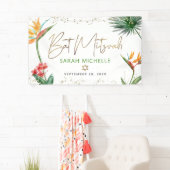 Banderoles Bat mitzvah Tropical Palm Leaf Gold Script Bienven (En situation)