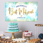 Banderoles Bat mitzvah turquoise aquarelle or feuille script<br><div class="desc">Soyez fier, réjouissez-vous et présentez cette étape importante de votre Bat mitzvah préféré ! Accrochez cette étonnante bannière moderne, élégante et personnalisée pour ajouter à sa journée spéciale. Un arrière - plan d'aquarelle turquoise est superposé par un script et des points de parties scintillant de fausse feuille d'or. Personnalisez le...</div>